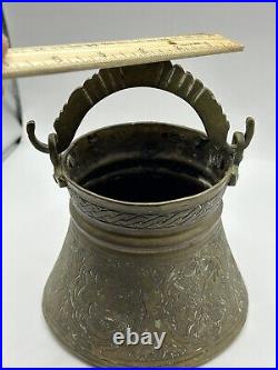 Antique Islamic Persian Three Brass Vases With Beautiful Detailed Etched