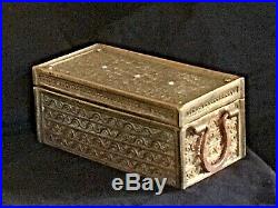 Antique Islamic Style Brass Box w Inserts Hand Made