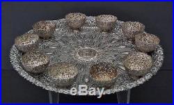 Antique Islamic Turkish Ottoman coffee set Silvered Copper Tray and 10 Zarfs
