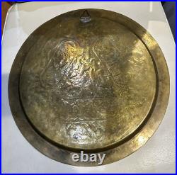 Antique Islamic bronze tray with sterling silver overlay