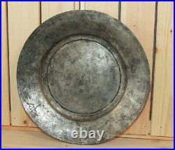 Antique Islamic folk hand made round tinned copper plate