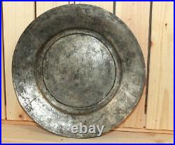 Antique Islamic folk hand made round tinned copper plate