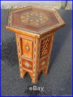 Antique Islamic inlaid lamp table, useful large 25 high size, octagonal form