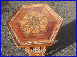 Antique Islamic inlaid lamp table, useful large 25 high size, octagonal form