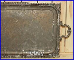 Antique Islamic ornate floral footed metal serving tray
