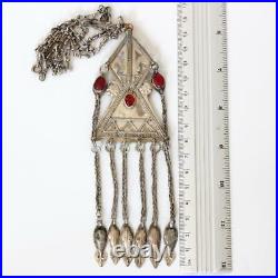 Antique Islamic silver Pendant Turkmenistan Tribal Carnelian Kuchi Necklace