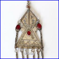 Antique Islamic silver Pendant Turkmenistan Tribal Carnelian Kuchi Necklace