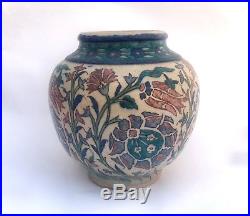 Antique Iznik Pottery Vase Hand Painted Jerusalem Palestine Armenian Pottery
