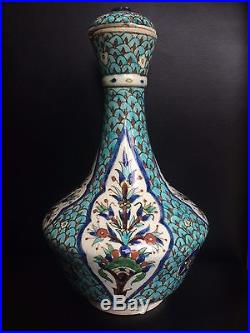 Antique Iznik rare Islamic pottery bottle vase 18th 19th Persian ottoman Faience