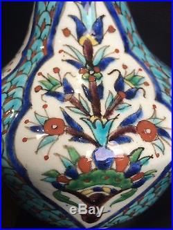 Antique Iznik rare Islamic pottery bottle vase 18th 19th Persian ottoman Faience