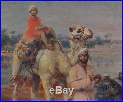 Antique Karoly Cserna, Egyptian Arab & Camels Orientalist O/C Oil Painting NR