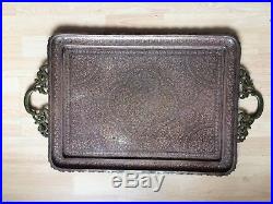 Antique Kashmir Brass Copper Chased Niello Large Tray
