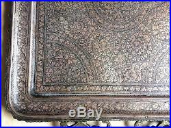 Antique Kashmir Brass Copper Chased Niello Large Tray