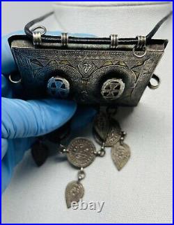 Antique Kazakh Tribal Silver Gilt Amulet