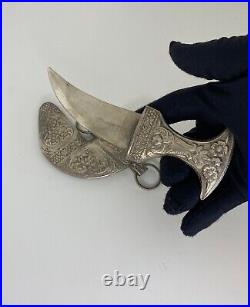 Antique Khanjar Arabic Dagger OMAN Metal Engraved Souvenir Handmade Rare Old