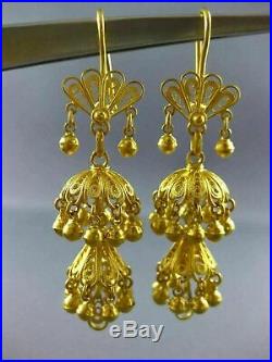 Antique Large 18k Yellow Gold Middle Eastern Filigree Chandelier Earrings #24111