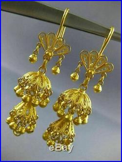 Antique Large 18k Yellow Gold Middle Eastern Filigree Chandelier Earrings #24111