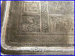 Antique Large Engraved Ornate Islamic Indian 22X15 Inch Heavy Brass Tray
