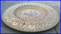 Antique Large Engraved Ornate Samudra Manthan Indian Legend Brass Tray Platter