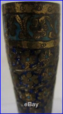 Antique Large Indian Kashmir Vase Enamel On Bronze