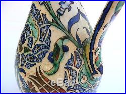 Antique Large Pottery Iznik Kuthaya Islamic Ceramics Pitcher Vase