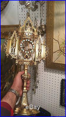 Antique London Made Solid Silver Church Monstrance 41 Ruby 8 Persian Turquoise