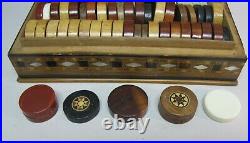 Antique MIDDLE-EAST Inlaid Backgammon Chip Box with Poker Chips c. 1920s Persian