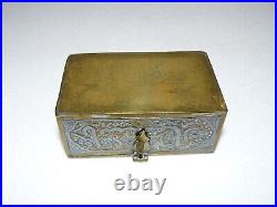 Antique Mamluk Cairo Ware Islamic Script Wood Lined Box Silver Copper Brass