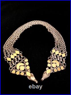 Antique Middle East Persian Qajar Jewelry-Solid Silver 875 with 25 Gold Pieces