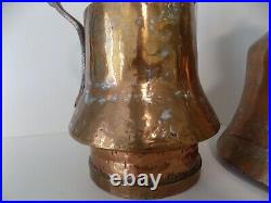 Antique Middle East Turkish Dallah Coffee Pots Hammered Copper 2 Large pots