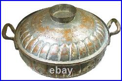 Antique Middle Eastern 19C Tin Covered, Hand-Hammered Copper Lidded Serving Bowl