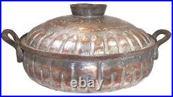 Antique Middle Eastern 19C Tin Covered, Hand-Hammered Copper Lidded Serving Bowl