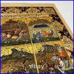 Antique Middle Eastern Artwork Painting On Islamic Arabic Book Leaf Rare Art X