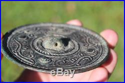 Antique Middle Eastern Bactrian bronze mirror with 5 knobs, 200 BC-100 AD
