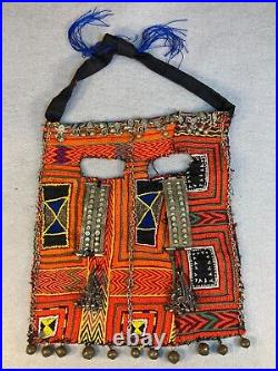 Antique Middle Eastern Bedouin Battoulah Hand stitched cloth, metal Face Mask