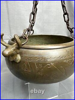 Antique Middle Eastern Beggar's Bowl mixed Metal Tin Copper Ingraved w3 Bull Fig