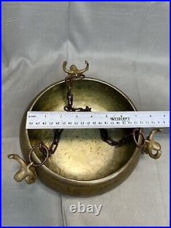 Antique Middle Eastern Beggar's Bowl mixed Metal Tin Copper Ingraved w3 Bull Fig