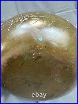 Antique Middle Eastern Beggar's Bowl mixed Metal Tin Copper Ingraved w3 Bull Fig