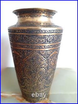 Antique Middle Eastern Brass Vase 5 3/8 H