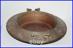 Antique Middle Eastern Copper Brass Serving Bowl Tray Snake Handles Rustic
