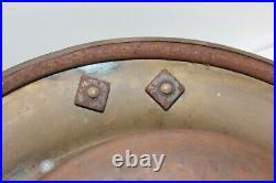 Antique Middle Eastern Copper Brass Serving Bowl Tray Snake Handles Rustic
