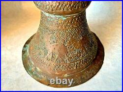 Antique Middle Eastern Copper Chased Pair Of Pictorial Planter