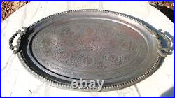 Antique Middle Eastern Copper Metal Serving Tray Etched Large T1