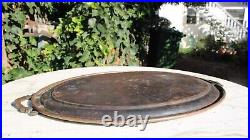 Antique Middle Eastern Copper Metal Serving Tray Etched Large T1