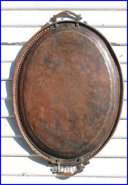 Antique Middle Eastern Copper Metal Serving Tray Etched Large T2