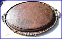 Antique Middle Eastern Copper Metal Serving Tray Etched Large T2