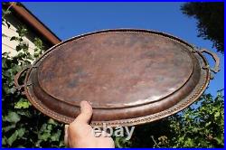 Antique Middle Eastern Copper Metal Serving Tray Etched Large T2