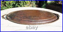 Antique Middle Eastern Copper Metal Serving Tray Etched Large T2