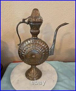 Antique Middle Eastern Copper Teapot, Ornate Pitcher, Ewer, Coffee Pot