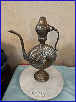 Antique Middle Eastern Copper Teapot, Ornate Pitcher, Ewer, Coffee Pot